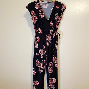 Black + Pink Floral Jumpsuit | Caution to the Wind (S)